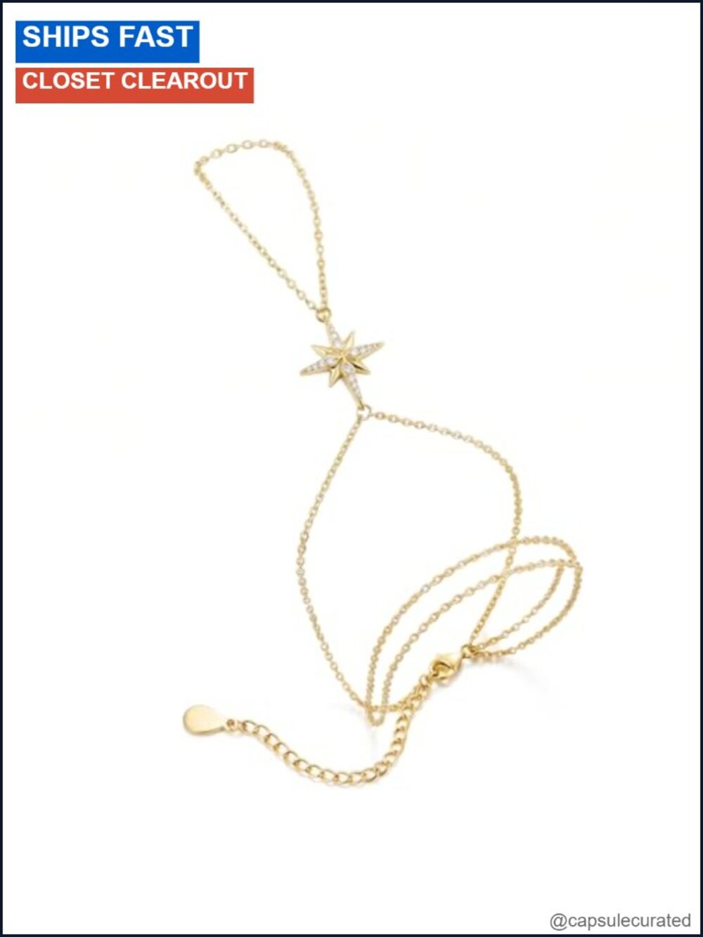 Sterling Silver 14k Gold Plated North Star Hand Chain Bracelet with 5A Cubic